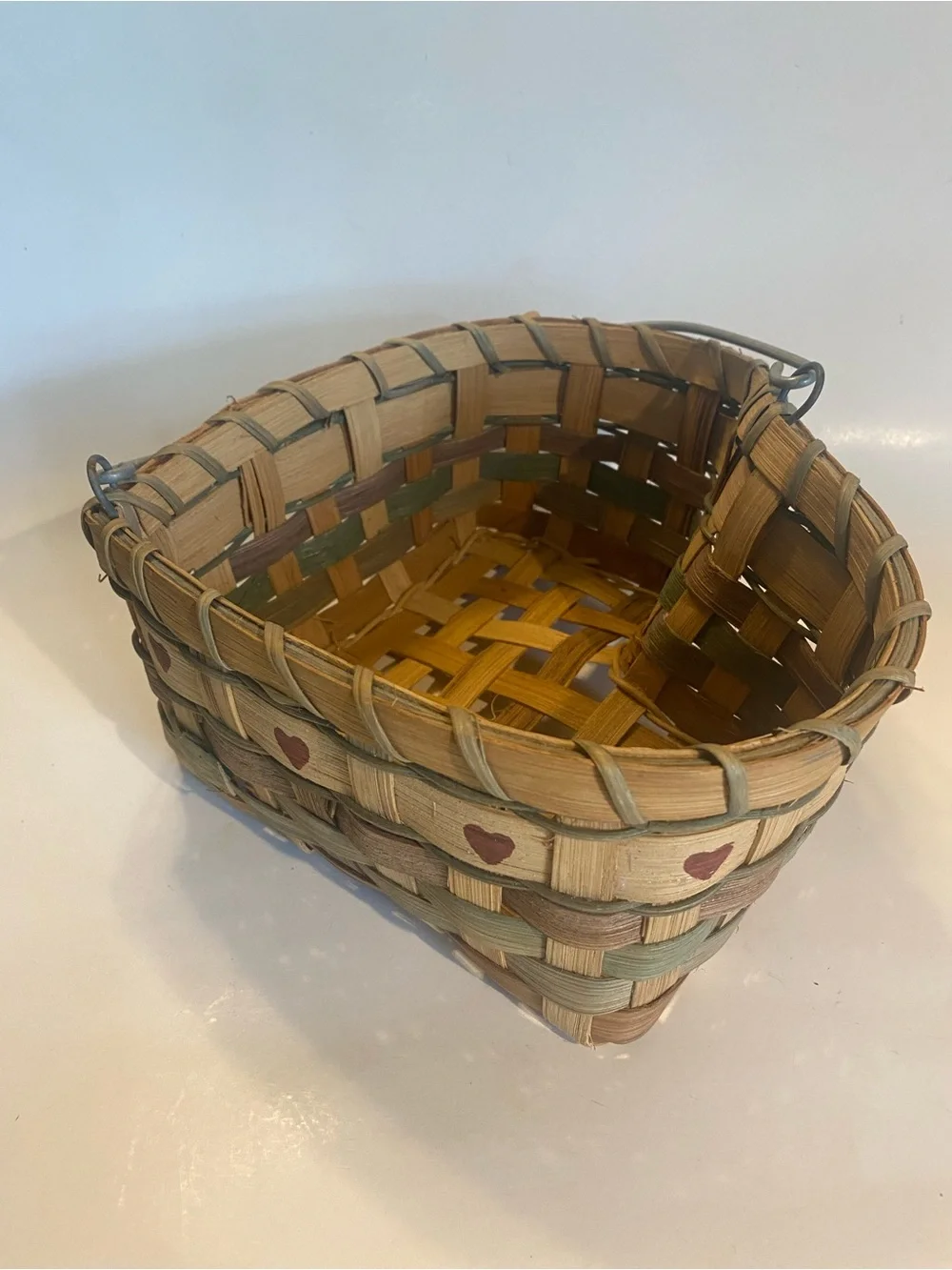 Vintage Woven Heart Basket | Hand-Painted Hearts | Country Farmhouse Wall Décor